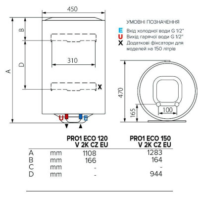 Водонагрівач електричний Ariston PRO1 ECO 150 V 2K CZ EU