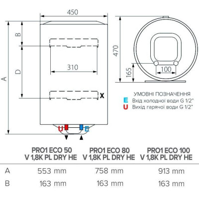 Водонагрівач електричний Ariston PRO1 ECO 50 V 1,8K PL DRY HE